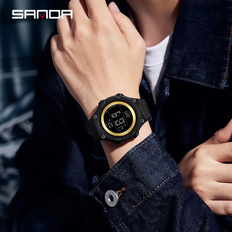 Sanda Black Digital Analog Watch with 24/7 Display - Image 7