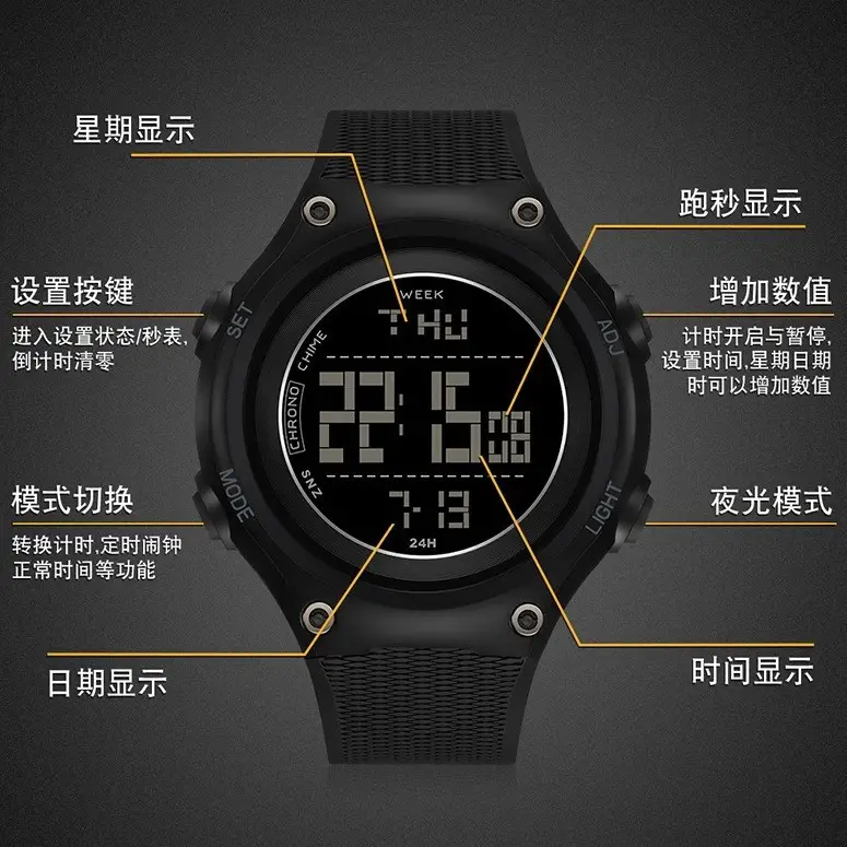 Sanda Black Digital Analog Watch with 24/7 Display - Image 8