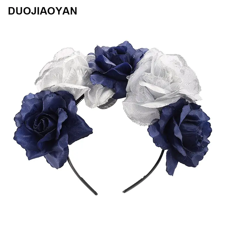 Blue White Rose Headband for Cosplay Party & Halloween - Image 5