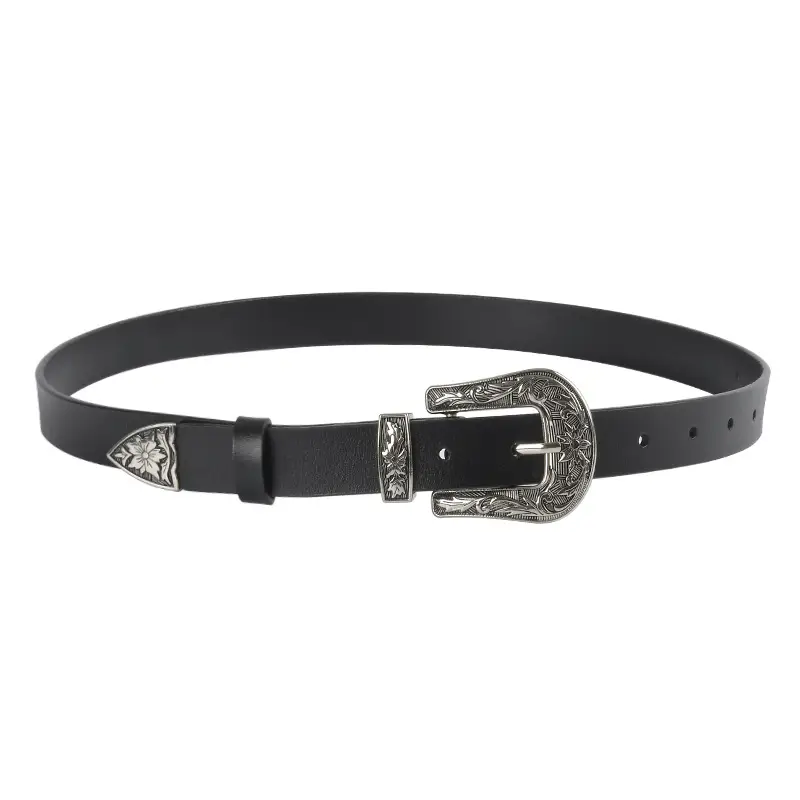Black Cowhide Leather Belt with Silver Buckle for Women - Image 6