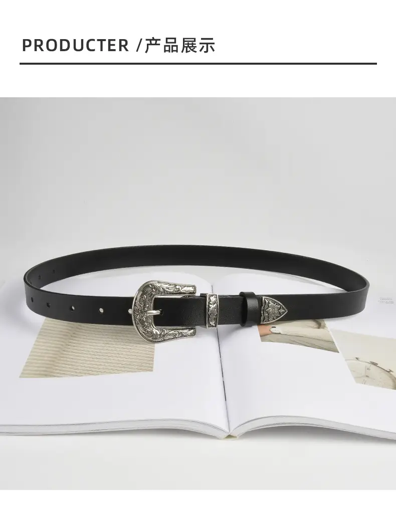 Black Cowhide Leather Belt with Silver Buckle for Women β feature 10