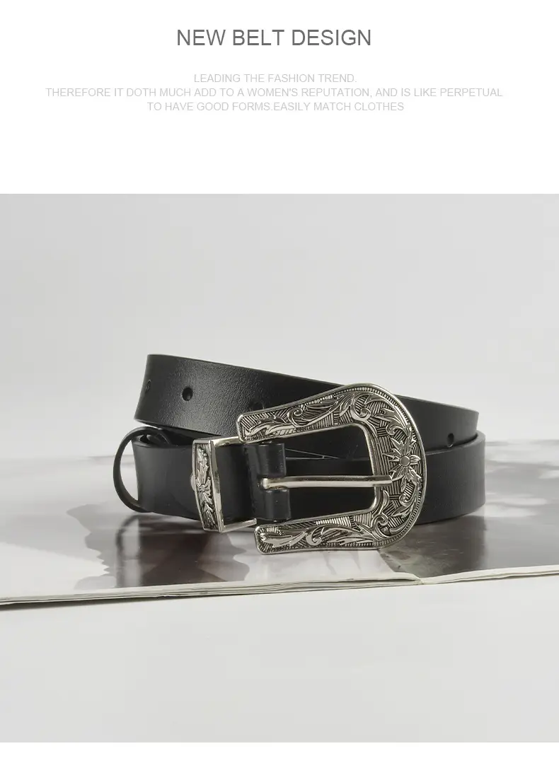 Black Cowhide Leather Belt with Silver Buckle for Women β feature 11