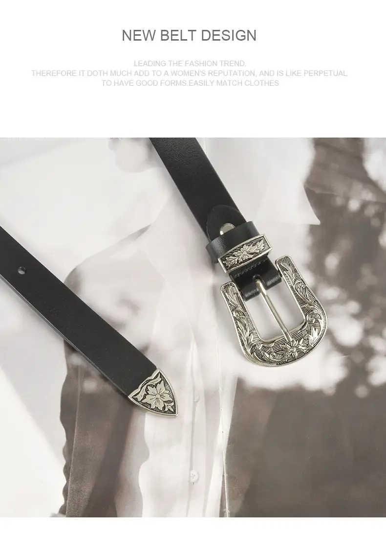 Black Cowhide Leather Belt with Silver Buckle for Women β feature 12