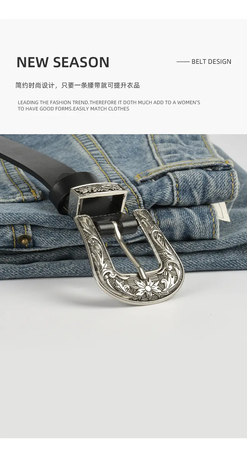 Black Cowhide Leather Belt with Silver Buckle for Women β feature 6