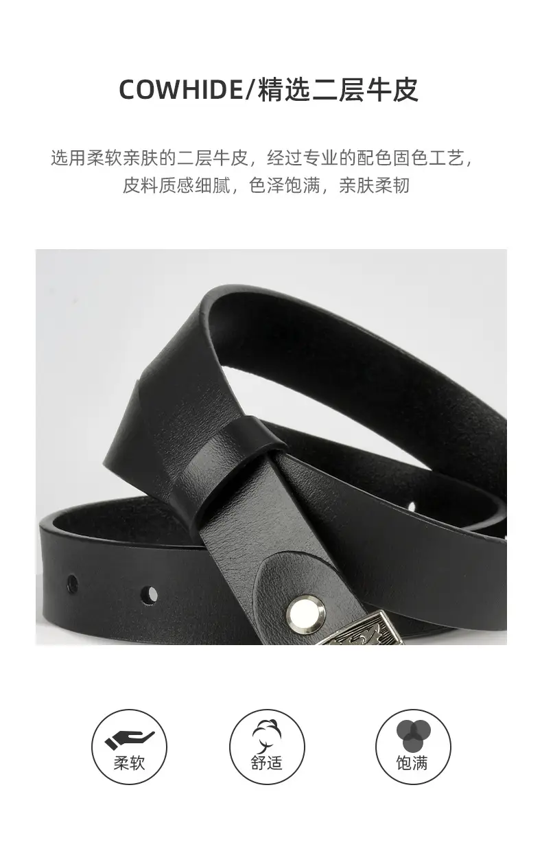 Black Cowhide Leather Belt with Silver Buckle for Women β feature 7