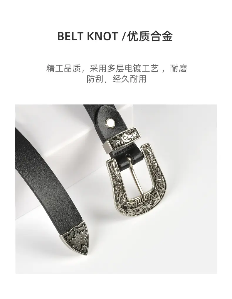 Black Cowhide Leather Belt with Silver Buckle for Women β feature 8