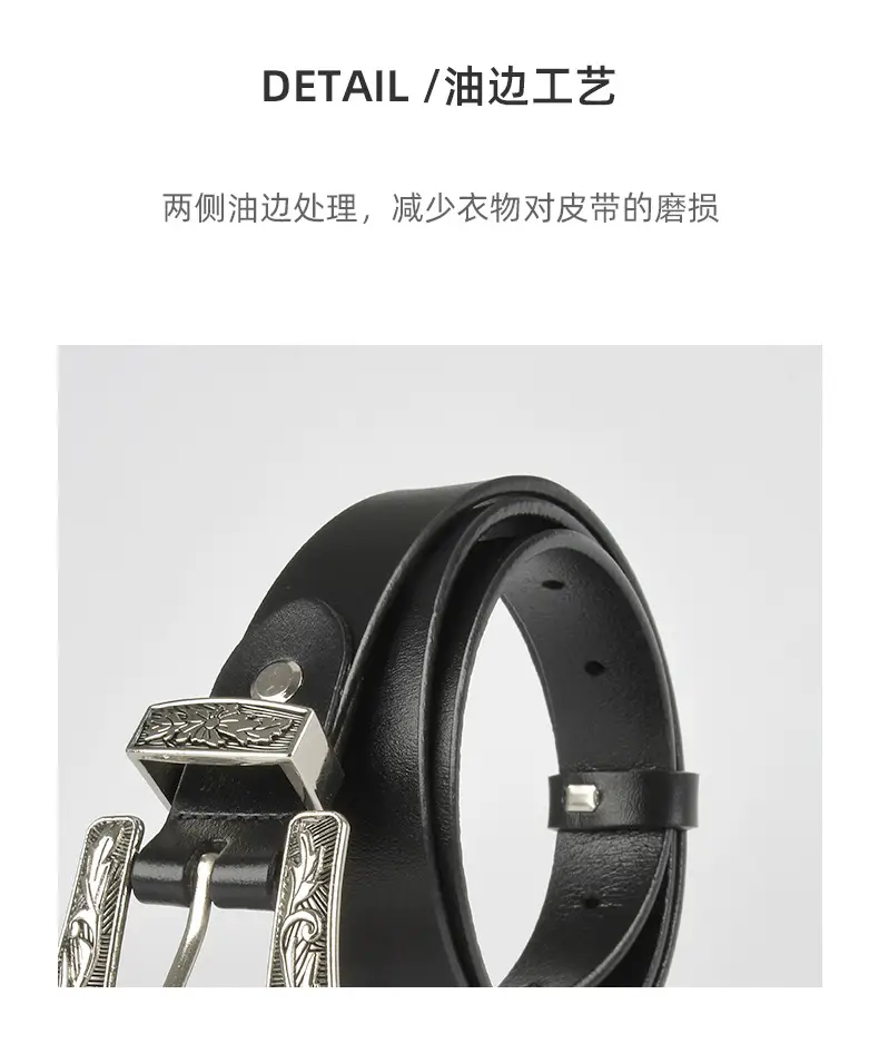 Black Cowhide Leather Belt with Silver Buckle for Women β feature 9