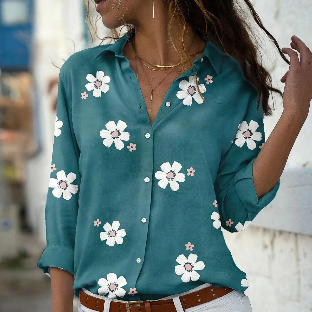 Women's Pink Floral Printed Long Sleeve Shirt - Image 8