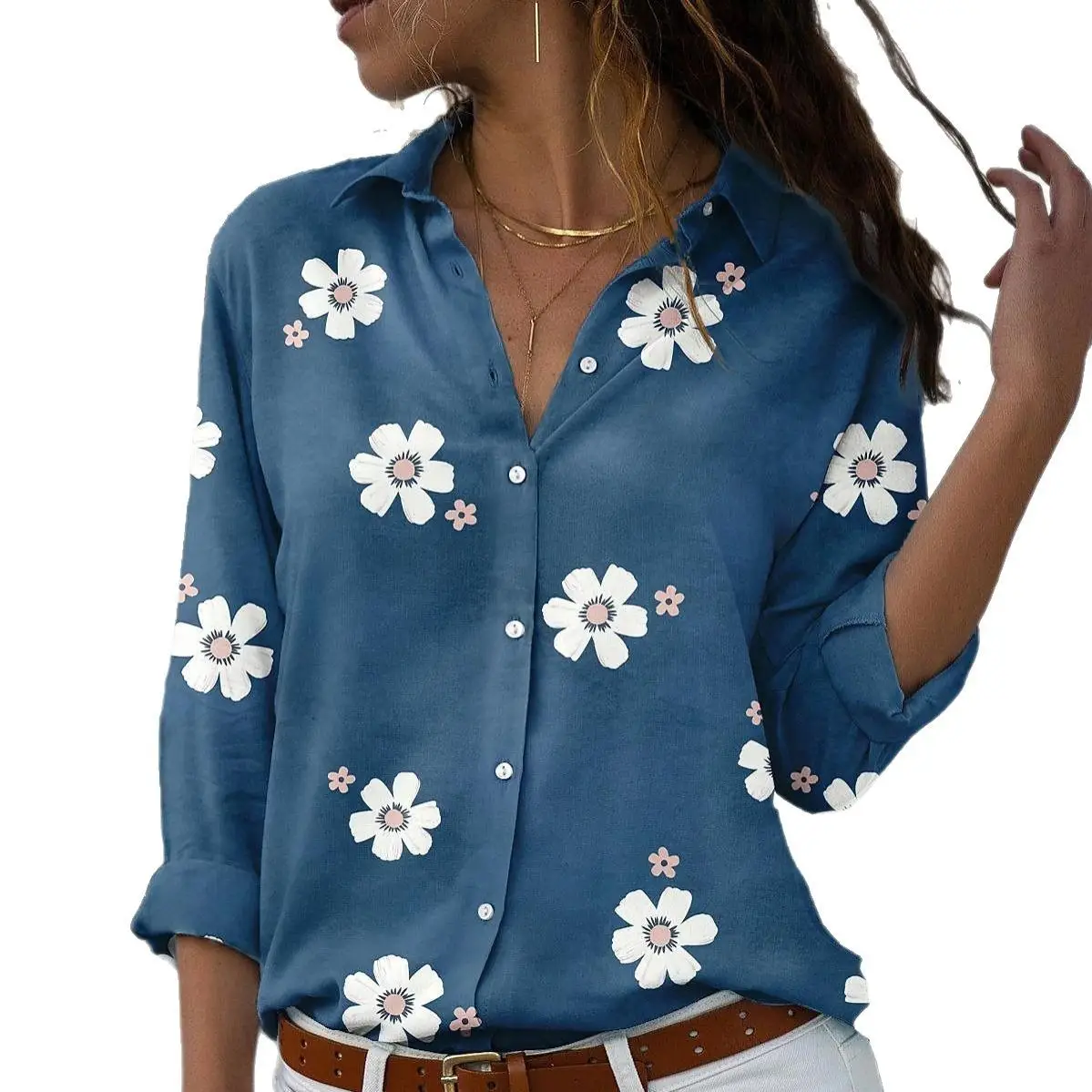 Women's Pink Floral Printed Long Sleeve Shirt - Image 9