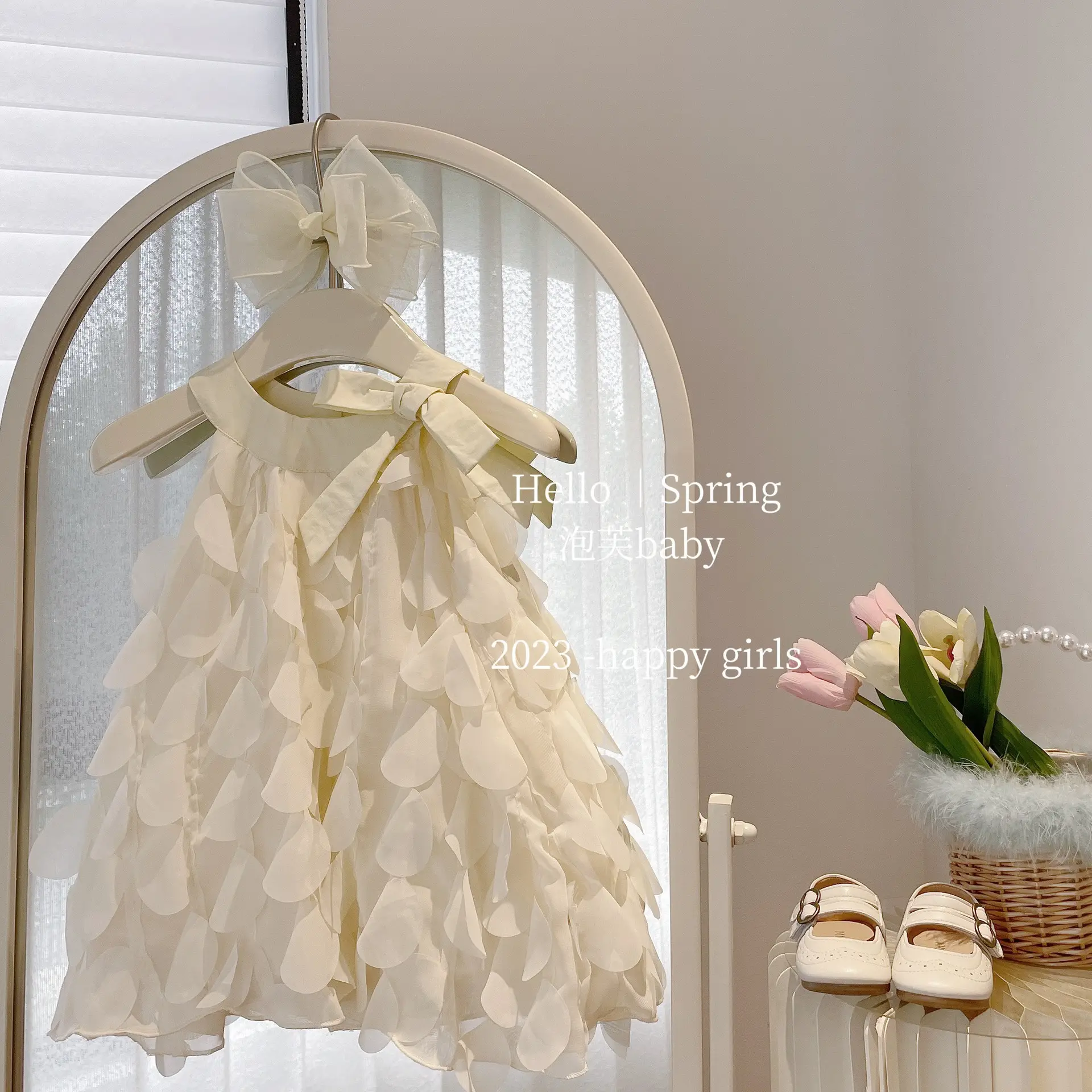 Girls' Dress 2023 Summer Princess Style White Ruffled — feature 3