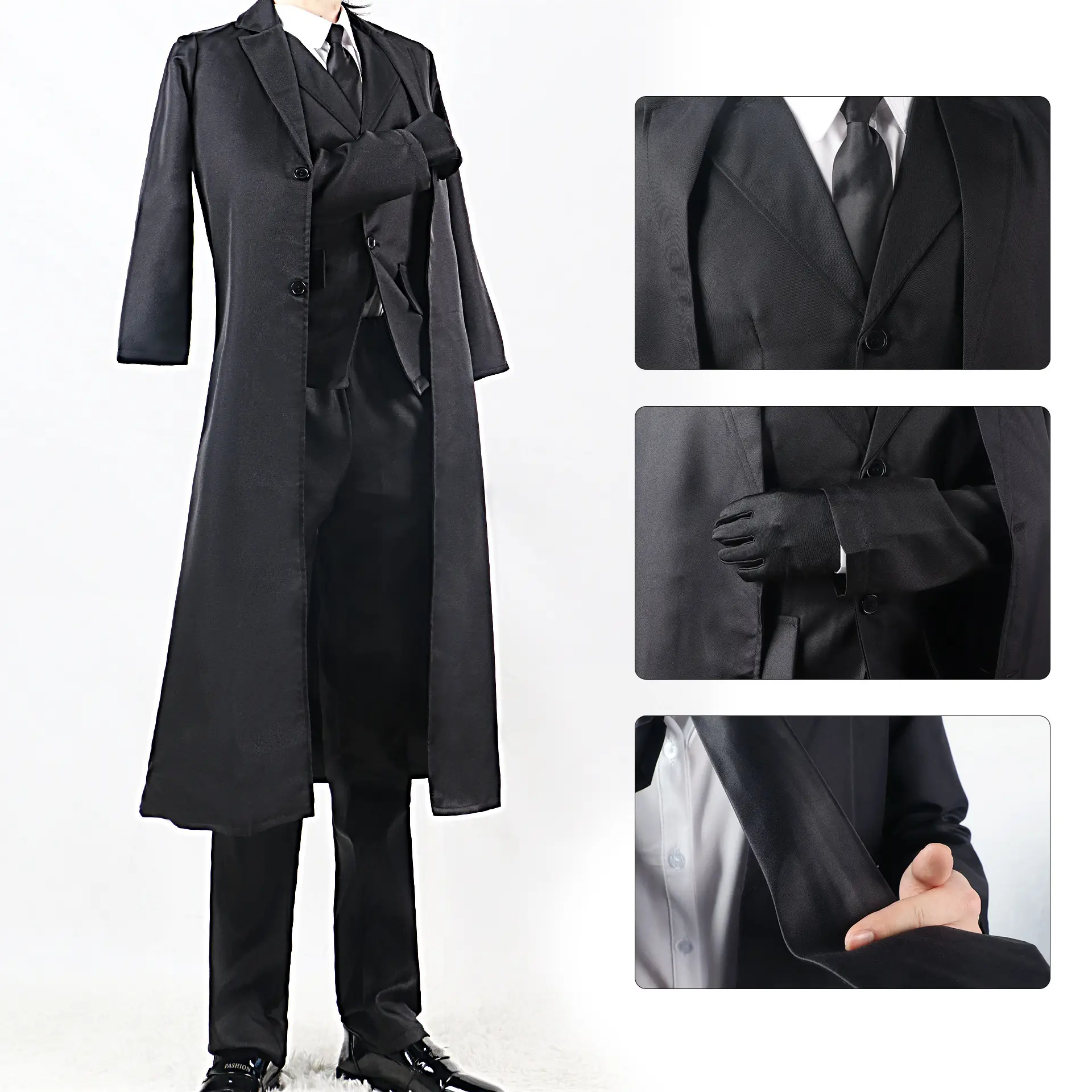 Black Long Coat Cosplay Set for Women