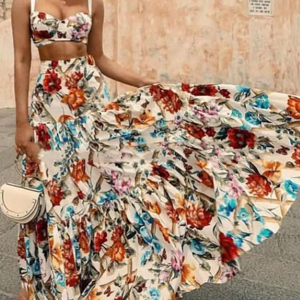 2025 Printed Floral Dress Suit for Women Beach Wear