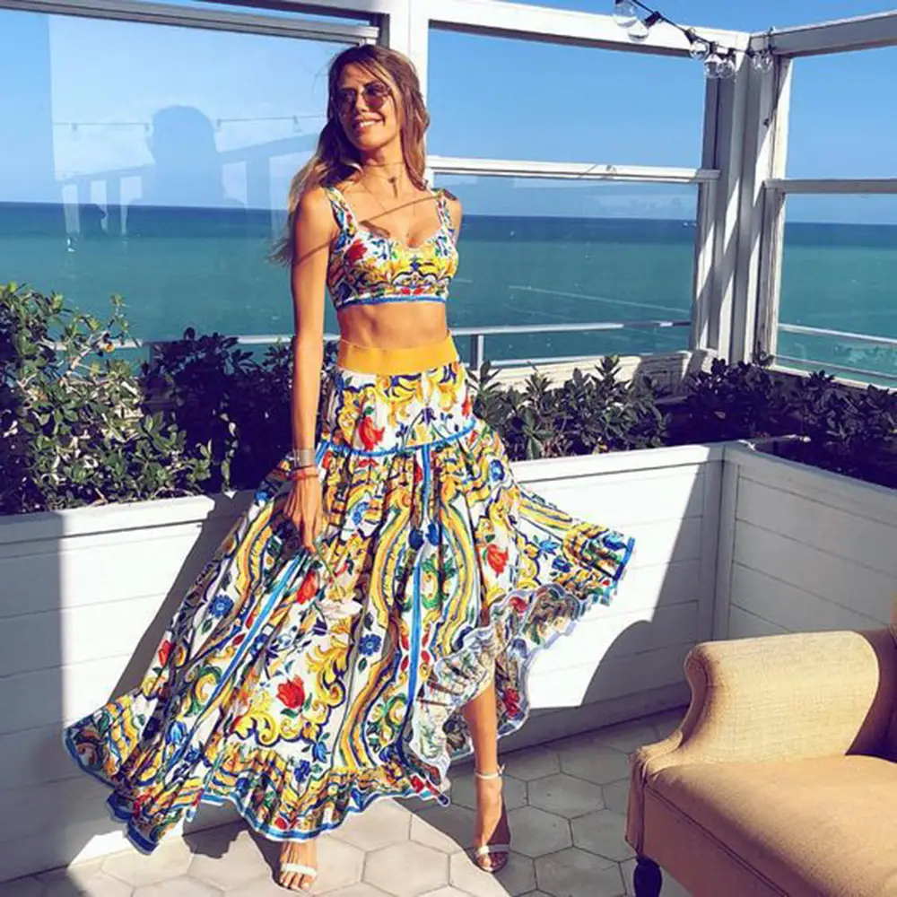 2025 Printed Floral Dress Suit for Women Beach Wear - Image 4