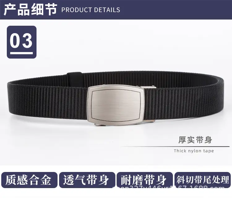 Men's Black Canvas Belt with Silver Buckle β feature 13