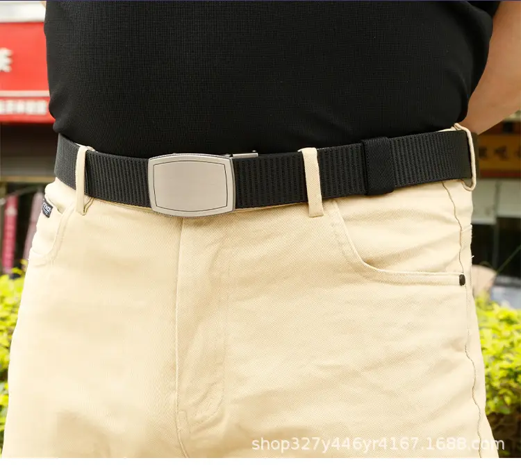 Men's Black Canvas Belt with Silver Buckle β feature 7