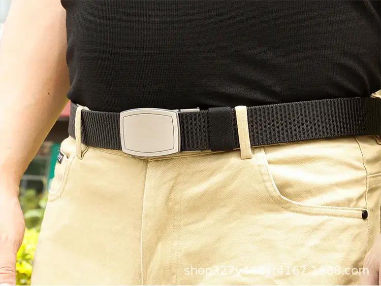 Men's Black Canvas Belt with Silver Buckle β feature 8