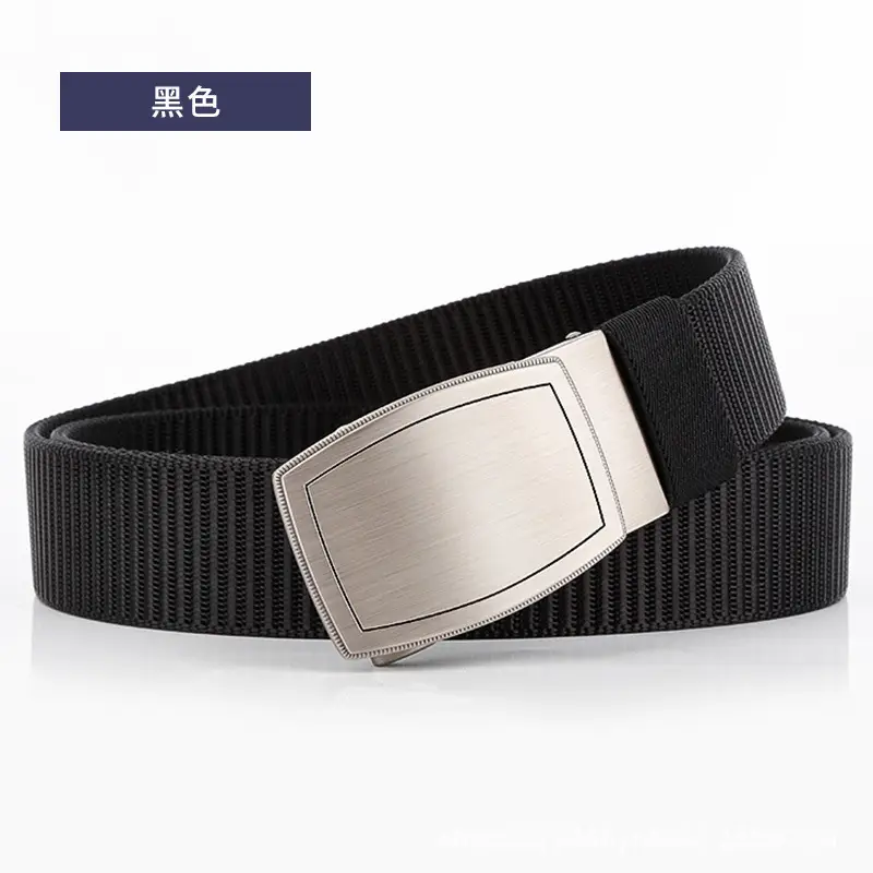 Men's Black Canvas Belt with Silver Buckle