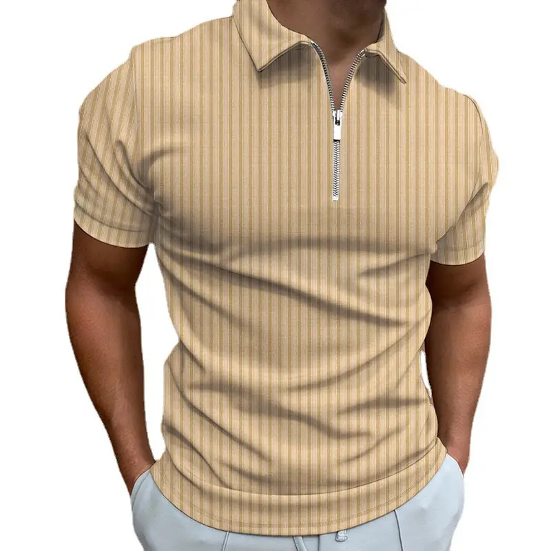 2025 Light Blue Zipper Polo Shirt for Men