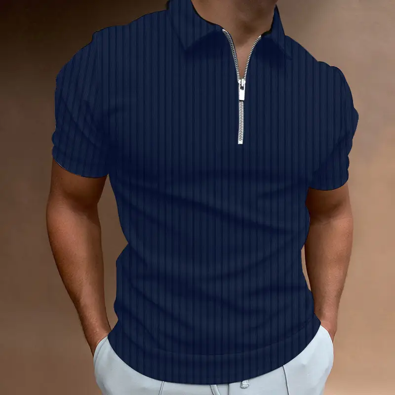 2025 Light Blue Zipper Polo Shirt for Men
