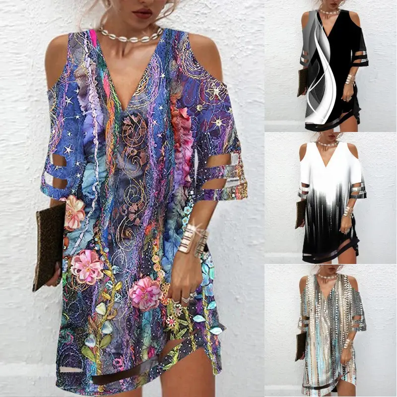 2023 V-Neck Floral Mesh Dress for Women - Image 3
