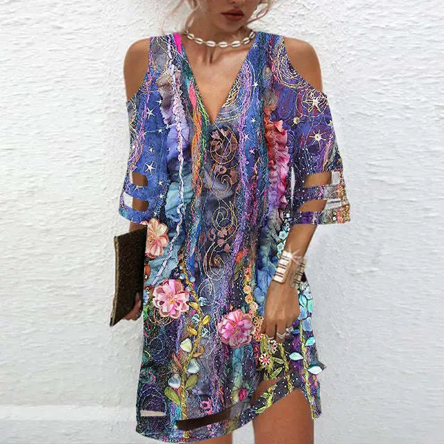 2023 V-Neck Floral Mesh Dress for Women - Image 4