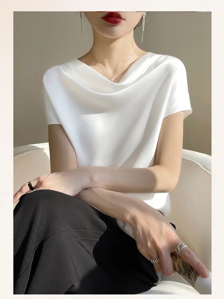 2024 Women's Pink C-Neck T-Shirt Short Sleeve Loose Fit — feature 13