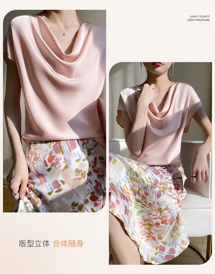 2024 Women's Pink C-Neck T-Shirt Short Sleeve Loose Fit — feature 19