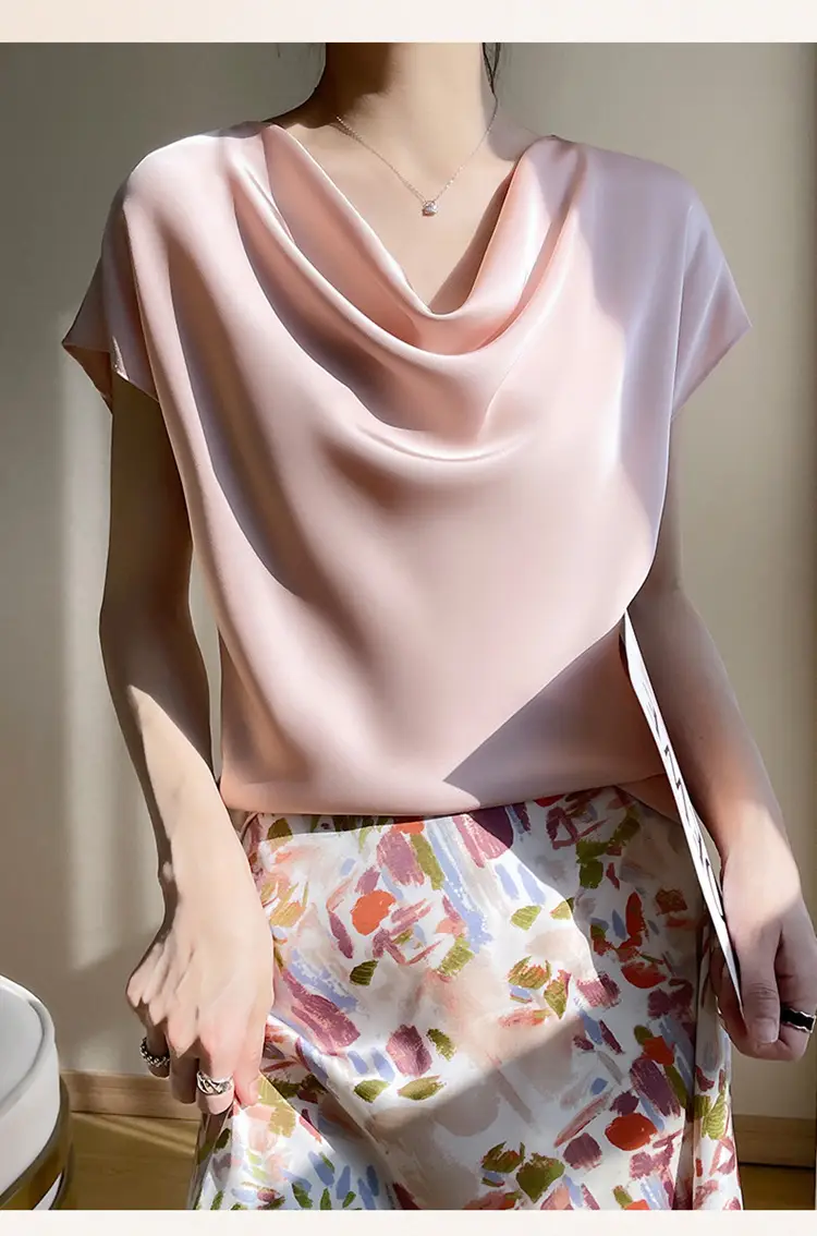 2024 Women's Pink C-Neck T-Shirt Short Sleeve Loose Fit — feature 20