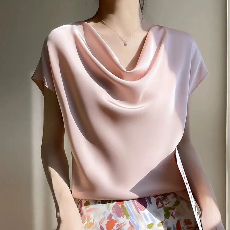 2024 Women's Pink C-Neck T-Shirt Short Sleeve Loose Fit