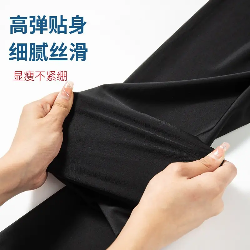 Bear ice silk leggings women's summer thin high waist stretch tight slimming glossy black outer wear skinny pants
