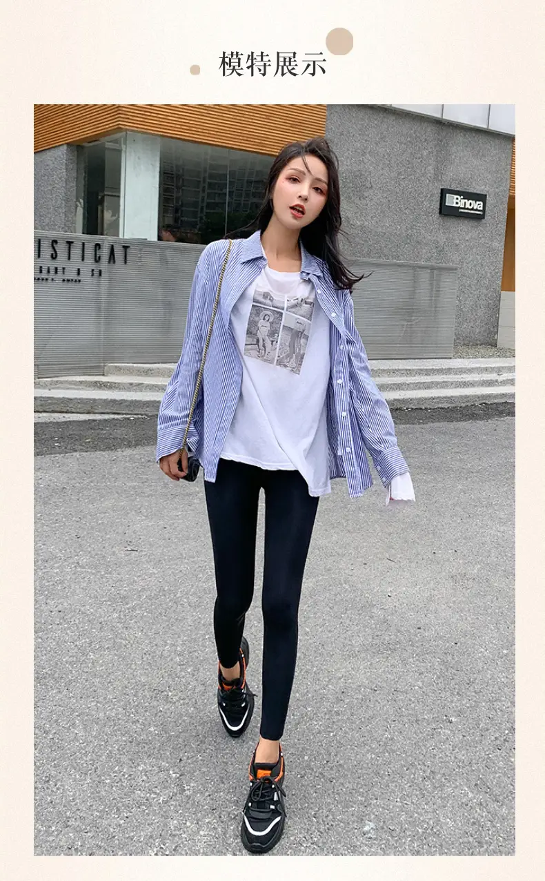 Bear ice silk leggings women's summer thin high waist stretch tight slimming glossy black outer wear skinny pants — feature 13