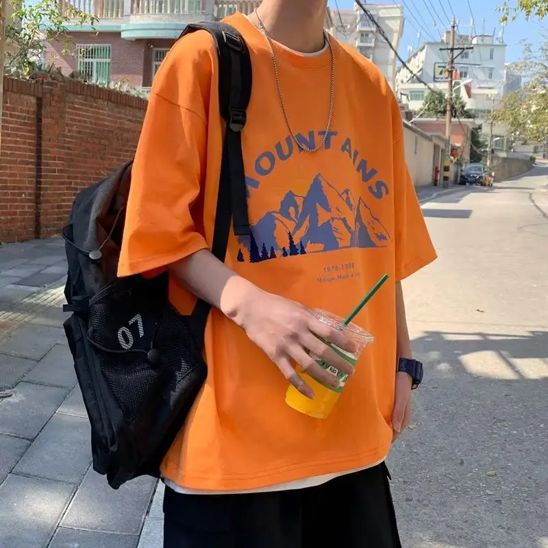 Men's Black Mountain Graphic T-Shirt Loose Fit Summer Wear - Image 10