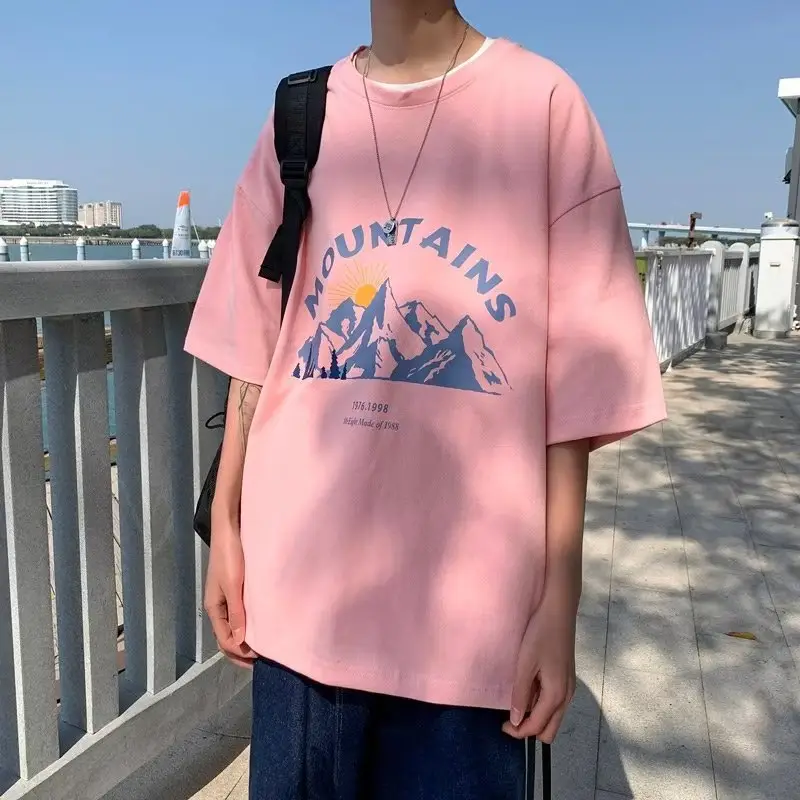 Men's Black Mountain Graphic T-Shirt Loose Fit Summer Wear - Image 11