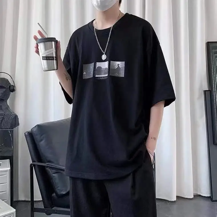 Men's Black Mountain Graphic T-Shirt Loose Fit Summer Wear - Image 5