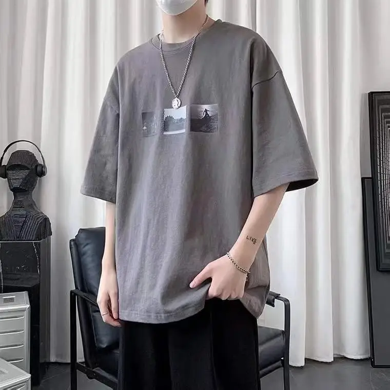 Men's Black Mountain Graphic T-Shirt Loose Fit Summer Wear - Image 8