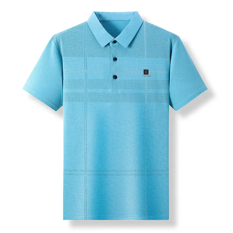 Men Ice Silk Polo Shirt Blue Striped Middle Age Business Casual - Image 6