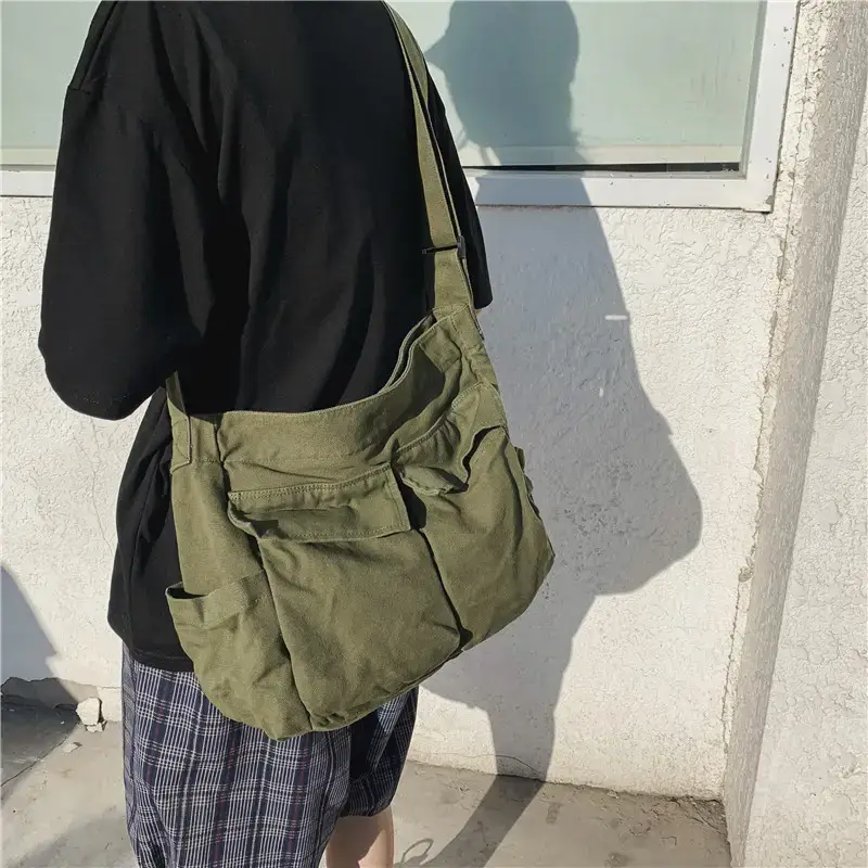 Tan Canvas Shoulder Bag for Women - Image 5