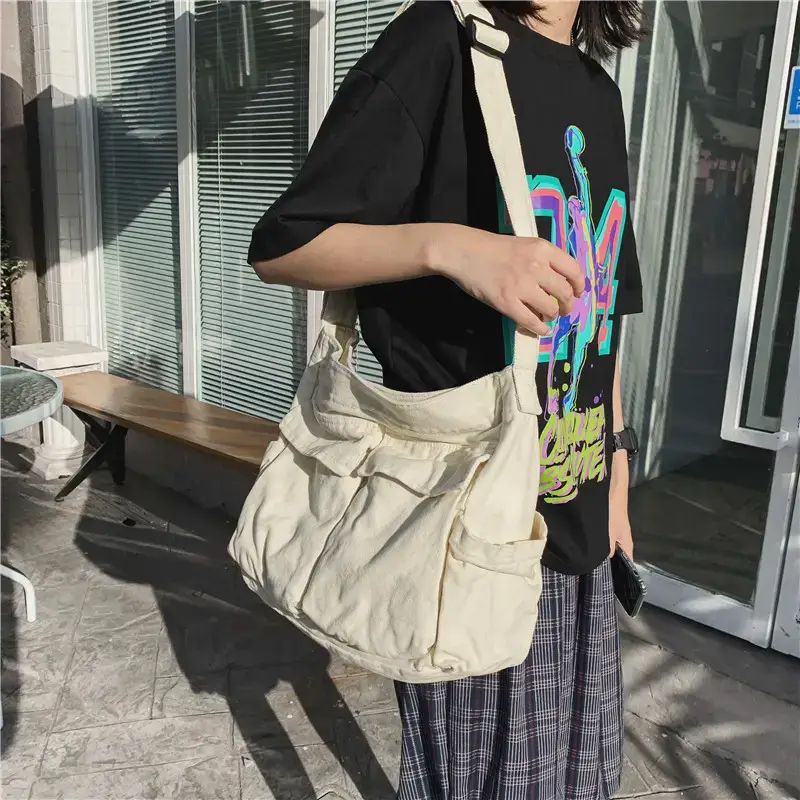 Tan Canvas Shoulder Bag for Women - Image 7