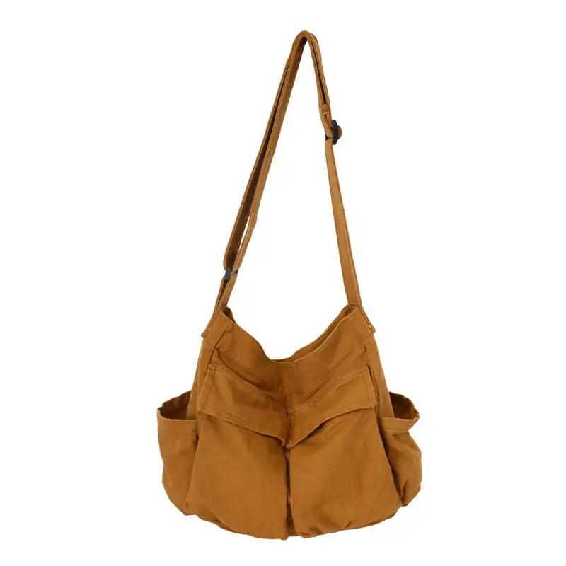 Tan Canvas Shoulder Bag for Women - Image 9