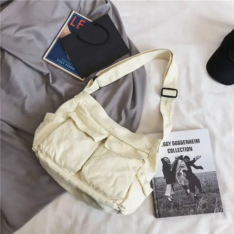 Tan Canvas Shoulder Bag for Women - Image 2