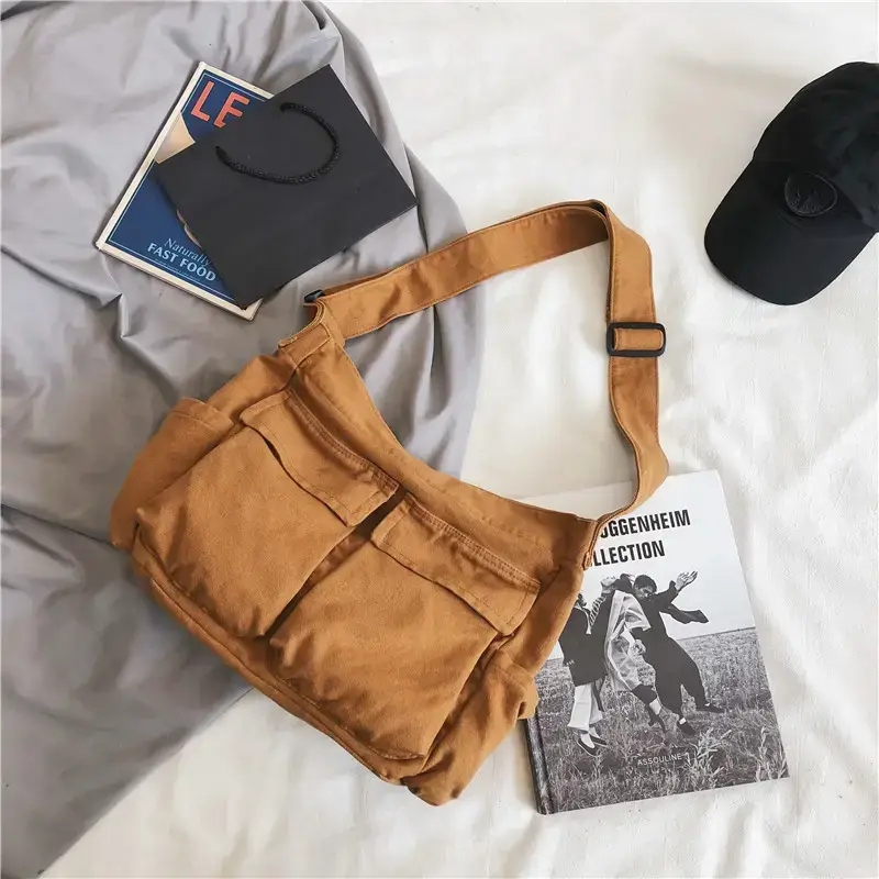 Tan Canvas Shoulder Bag for Women - Image 3