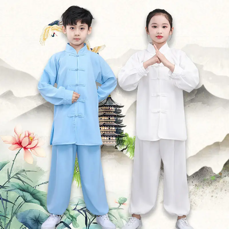 Children's Wushu Kung Fu Clothing Blue White Black Primary Secondary School - Image 6