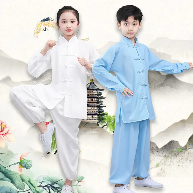 Children's Wushu Kung Fu Clothing Blue White Black Primary Secondary School - Image 7