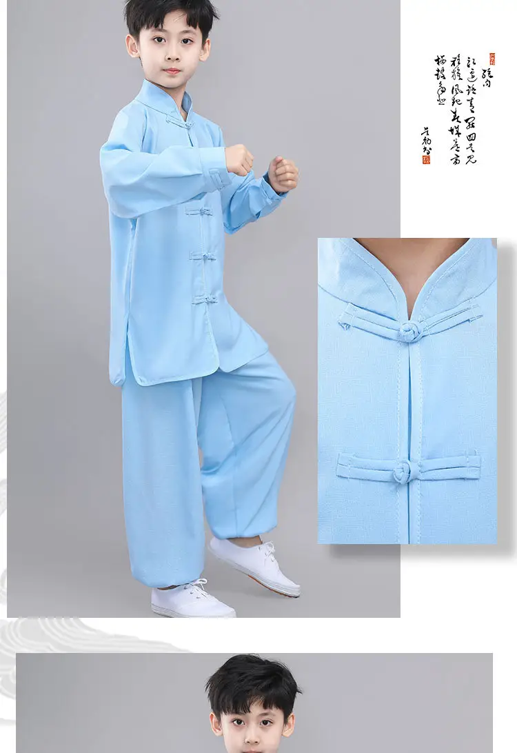 Children's Wushu Kung Fu Clothing Blue White Black Primary Secondary School — feature 9