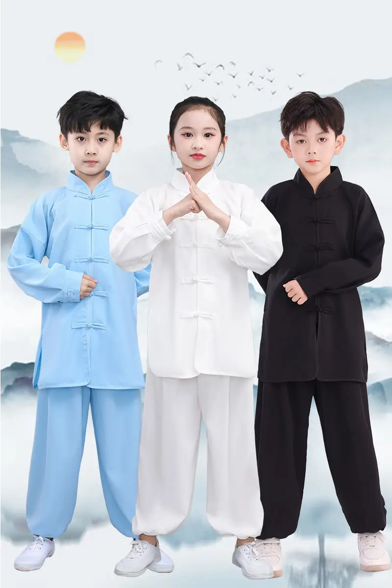 Children's Wushu Kung Fu Clothing Blue White Black Primary Secondary School - Image 3