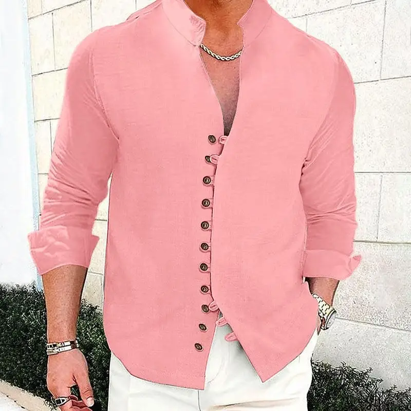 Men's Cream Linen Button Front Shirt — feature 11