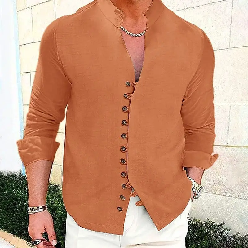 Men's Cream Linen Button Front Shirt — feature 12