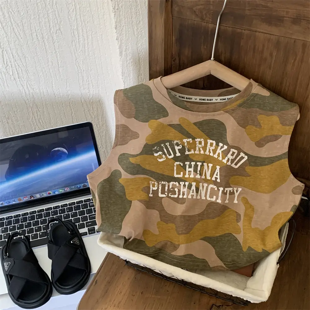 Men Camo Sleeveless Vest "Superhero China" Print