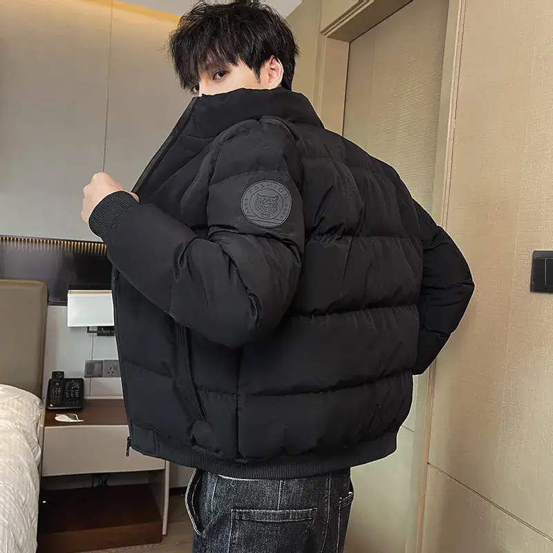 Red Vertical Collar Puffer Jacket for Men