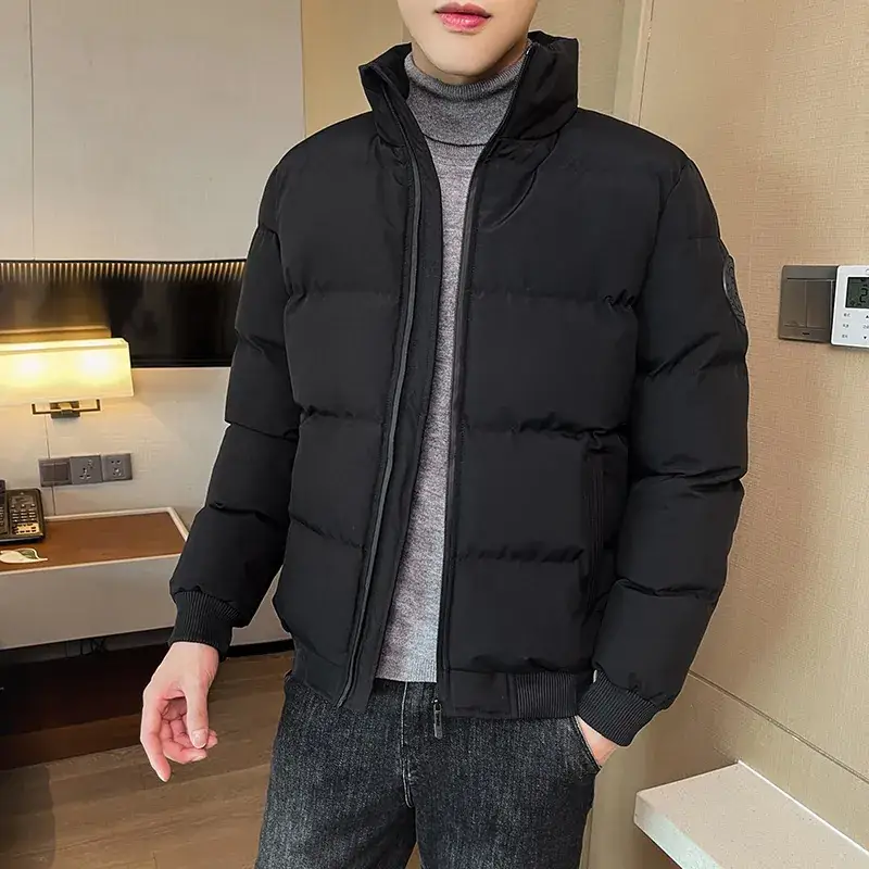 Red Vertical Collar Puffer Jacket for Men